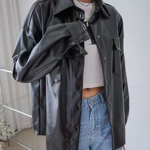 Zara Faux Leather Oversized Button Down Jacket M NEW